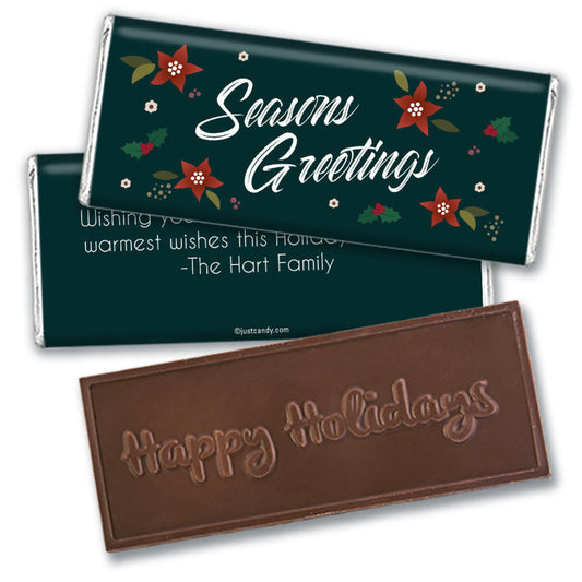 Personalized Christmas Pointsettia Seasons Greetings Embossed Chocolate Bar & Wrapper