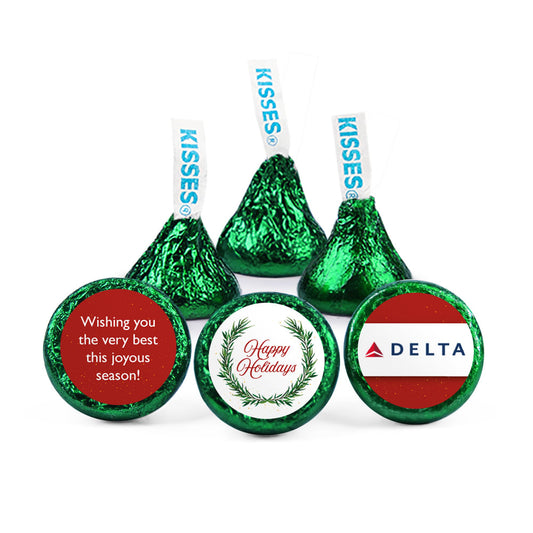 Personalized Happy Holidays Winter Greenery Hershey's Kisses