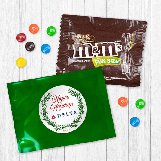 Personalized Happy Holidays Winter Greenery Milk Chocolate M&Ms