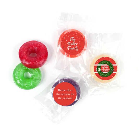 Personalized Christmas Snowy Wreath Life Savers 5 Flavor Hard Candy