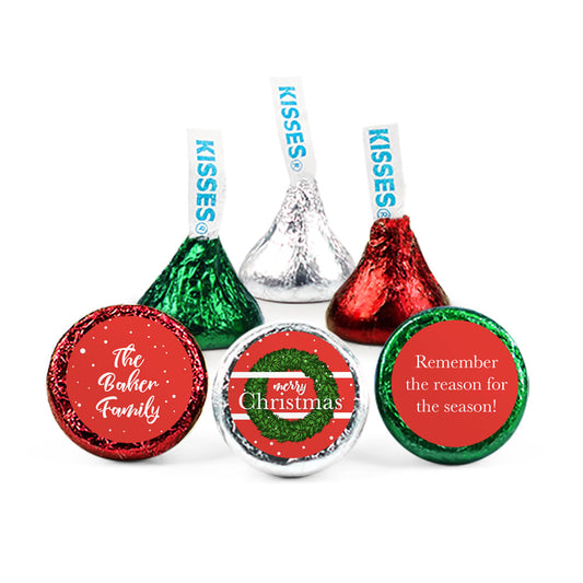 Personalized Christmas Snowy Wreath Hershey's Kisses