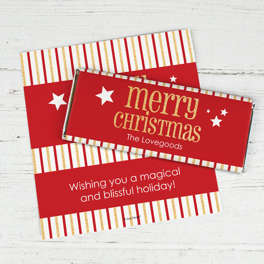 Personalized Shimmering Christmas Chocolate Bar Wrappers Only