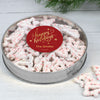 Personalized Happy Holidays Large Plastic Tin with Peppermint Yogurt Tree Pretzels (40pcs)