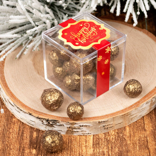 Personalized Happy Holidays JUST CANDY� favor cube with Premium Sparkling Prosecco Cordials - Dark Chocolate