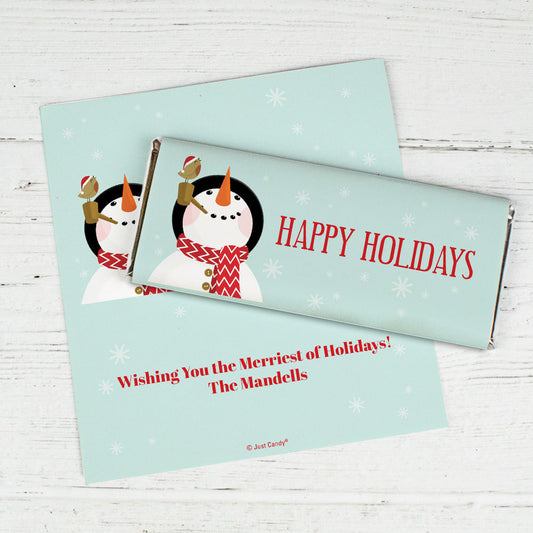 Personalized Happy Holidays Snowman Chocolate Bar Wrappers Only