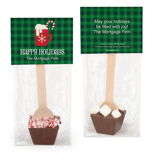 Personalized Happy Holidays Plaid Hot Chocolate Spoon