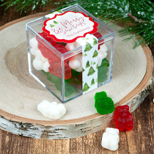 Personalized Christmas Be Merry JUST CANDY� favor cube with Gummy Bears