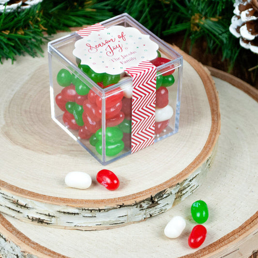 Personalized Christmas Season of Joy Season's Greeting JUST CANDY� favor cube with Jelly Belly Jelly Beans