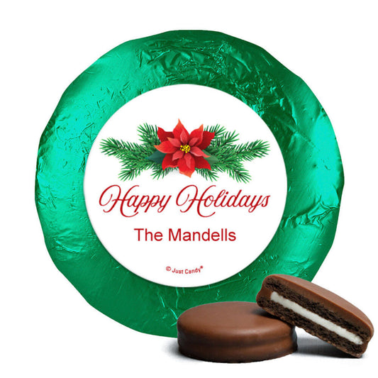 Personalized Happy Holidays Poinsettia Chocolate Covered Oreos