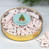 Personalized Season's Greetings Large Plastic Tin with Peppermint Yogurt Tree Pretzels (40pcs)