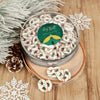 Personalized Christmas Holy Celebration Large Plastic Tin Holiday Yogurt Pretzels (approx 40pcs)