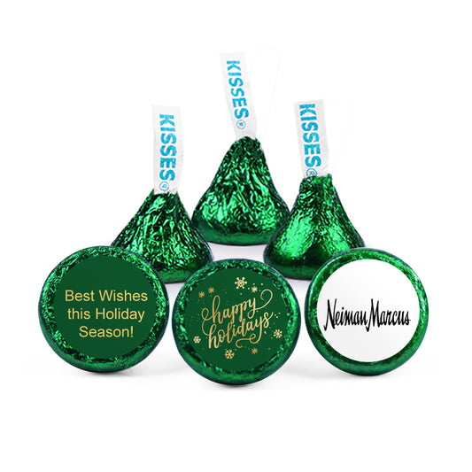 Personalized Happy Holidays in Green Logo Hershey's Kisses