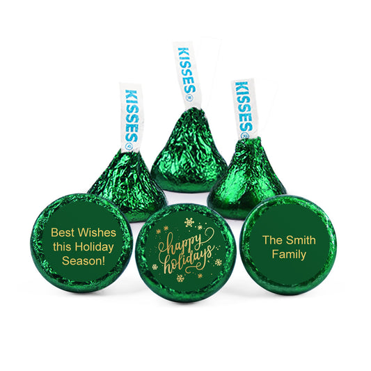 Personalized Happy Holidays in Green Hershey's Kisses