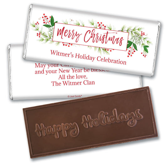 Personalized Christmas Botanicals Embossed Chocolate Bar