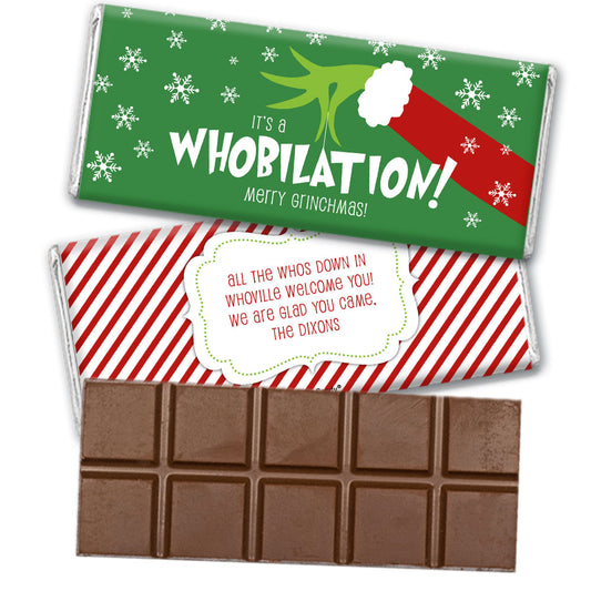 Personalized Christmas Grinched Belgian Chocolate Bar & Wrapper