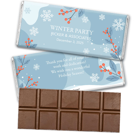 Personalized Holly Holiday Berries Winter Party Belgian Chocolate Bar & Wrapper