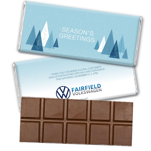 Personalized Winter Party Season's Greetings Belgian Chocolate Bar & Wrapper