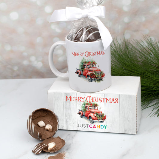 Merry Christmas Hot Chocolate Mug Gift Set - Red Truck