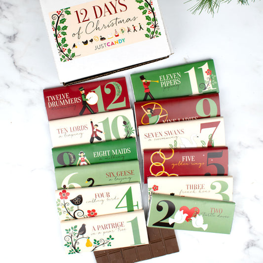 12 Days of Christmas Belgian Chocolate Bars Gift Box - Pack of 12