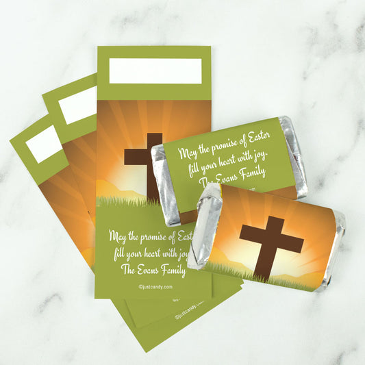 Easter Personalized Hershey's Miniatures Wrappers He Has Risen Cross at Sunrise