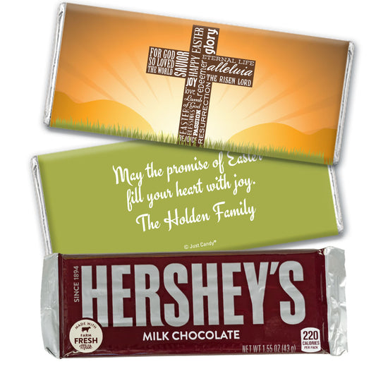 Easter Personalized Hershey's Milk Chocolate Bar He Has Risen Cross at Sunrise