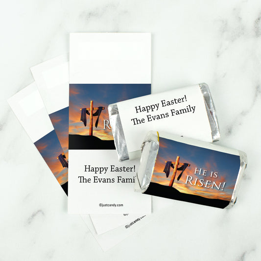 Easter Personalized Hershey's Miniatures Wrappers He Is Risen Shrouded Cross