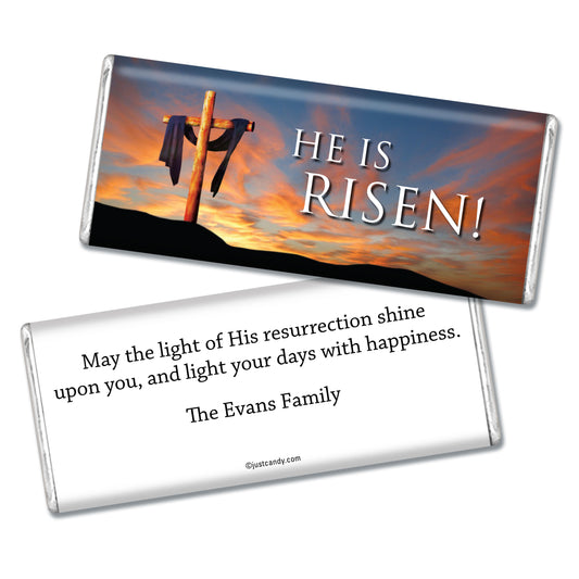 Easter Personalized Hershey's Milk Chocolate Bar He Is Risen Shrouded Cross