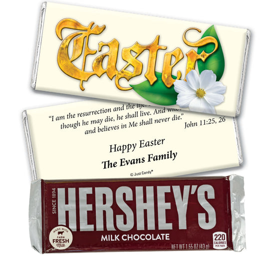 Easter Personalized Hershey's Milk Chocolate Bar Gold Easter with John 11:25