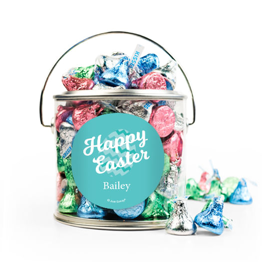 Personalized Easter Chevron Egg Silver Paint Can with Sticker - 12oz Spring Mix Kisses