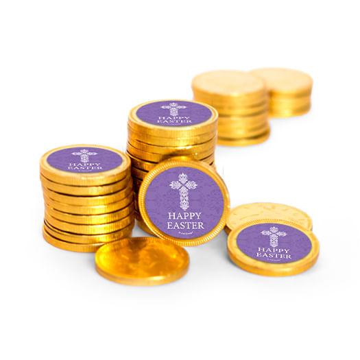 Easter Purple Cross Chocolate Coins with Stickers