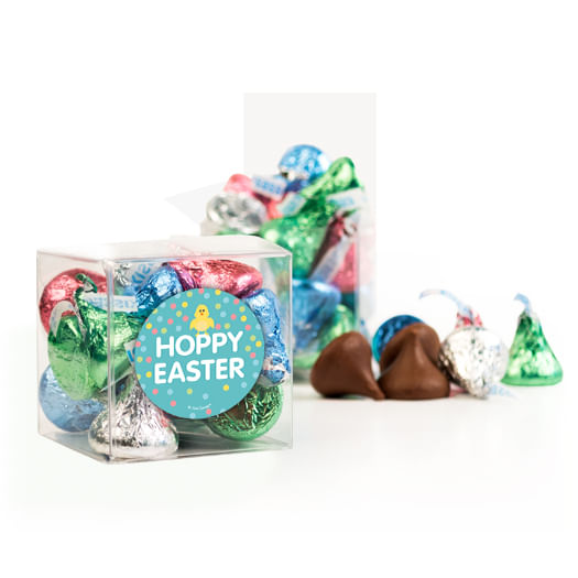 Easter Blue Chick Clear Gift Box with Sticker - Approx. 16 Spring Mix Hershey's Kisses