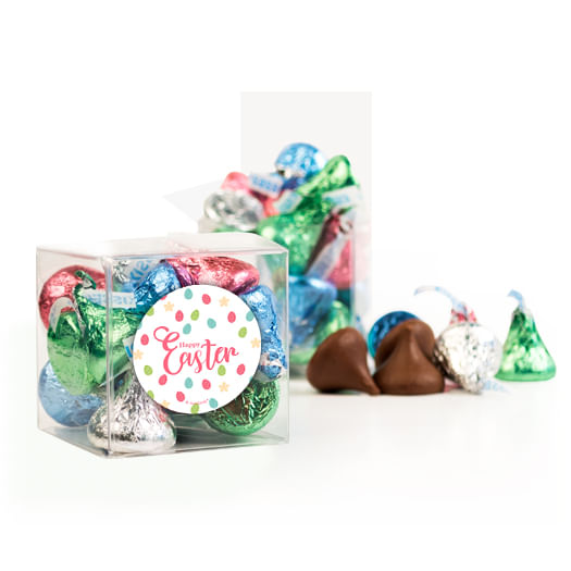 Easter Eggs & Flowers Clear Gift Box with Sticker - Approx. 16 Spring Mix Hershey's Kisses