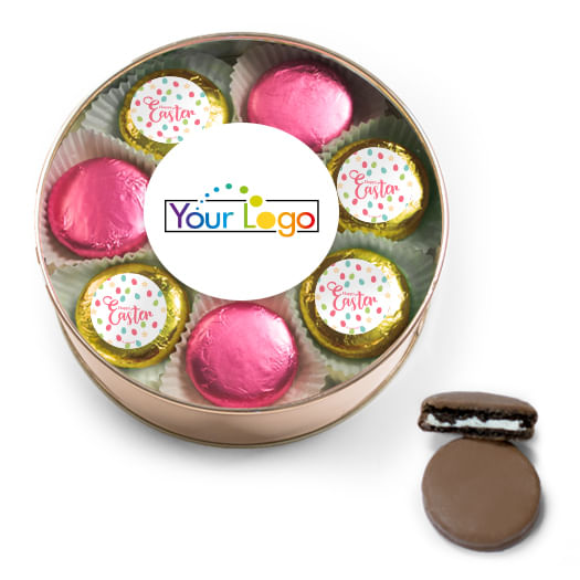 Add Your Logo Easter Eggs & Flowers Chocolate Covered Oreo Cookies Extra-Large Plastic Tin