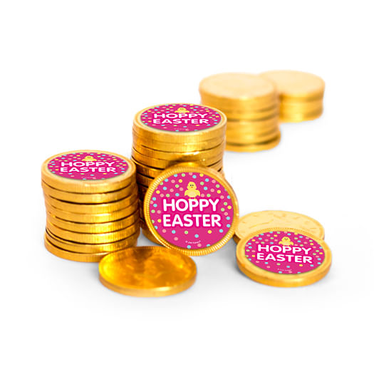 Easter Pink Chick Chocolate Coins with Stickers (84 Pack)