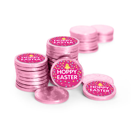 Easter Pink Chick Chocolate Coins with Stickers