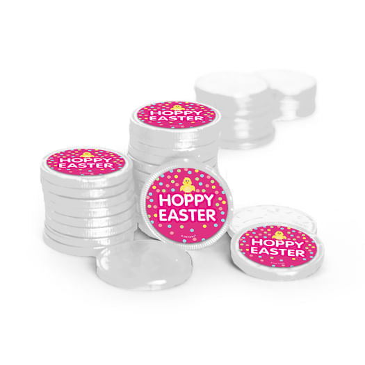 Easter Pink Chick Chocolate Coins with Stickers (84 Pack)