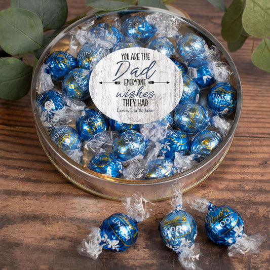 Personalized Father's Gift Gifts Large Plastic Tin with Lindt Truffles (20pcs) - Dad Everyone Wishes For