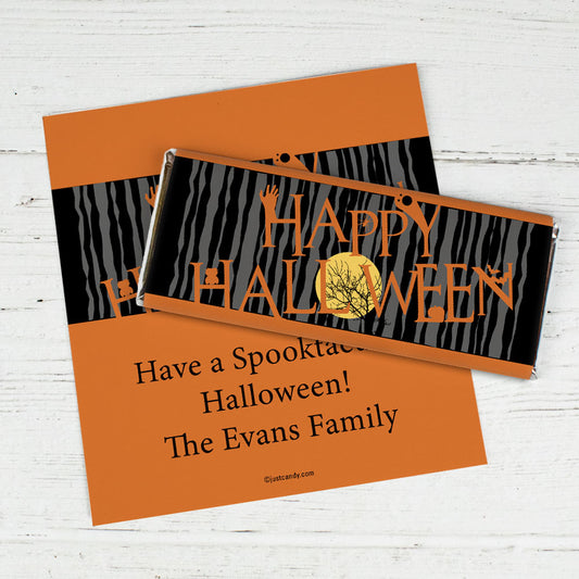 Halloween Personalized Chocolate Bar Wrappers Full Moon Spooky Tree