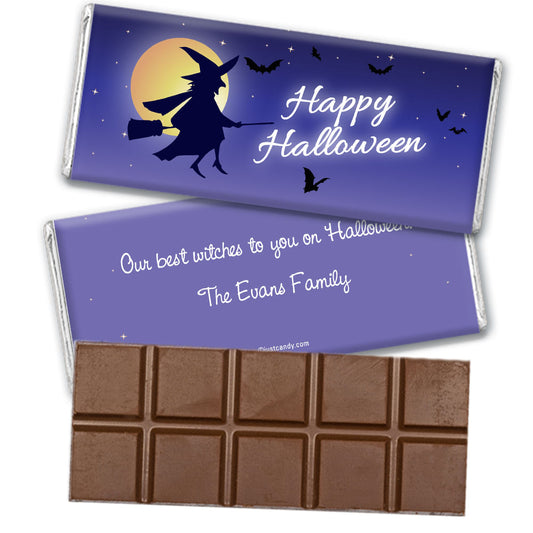 Halloween Personalized Belgian Chocolate Bar Witch on Broom