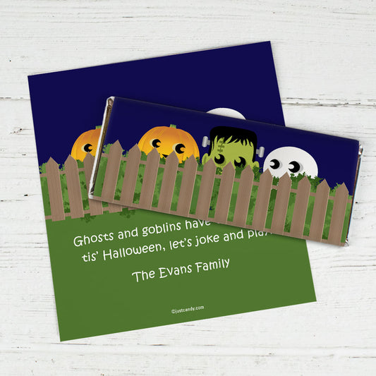 Halloween Personalized Chocolate Bar Wrappers Hiding Monsters