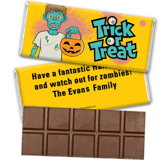 Halloween Personalized Belgian Chocolate Bar Trick or Treat Zombie