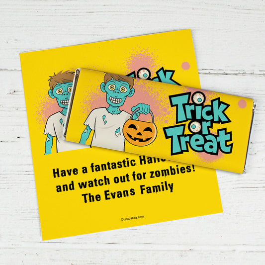 Halloween Personalized Chocolate Bar Wrappers Trick or Treat Zombie