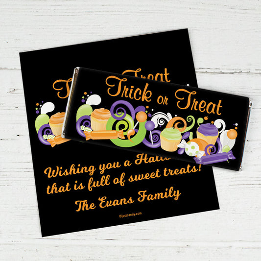 Halloween Personalized Chocolate Bar Wrappers No Tricks Just Treats