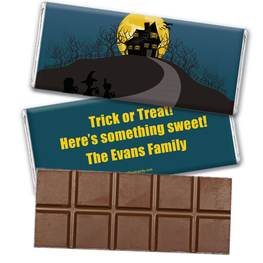 Halloween Personalized Belgian Chocolate Bar Spooky Haunted House on Hill