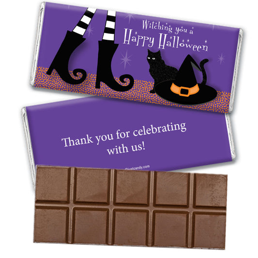 Halloween Personalized Belgian Chocolate Bar Witches Feet, Hat & Cat