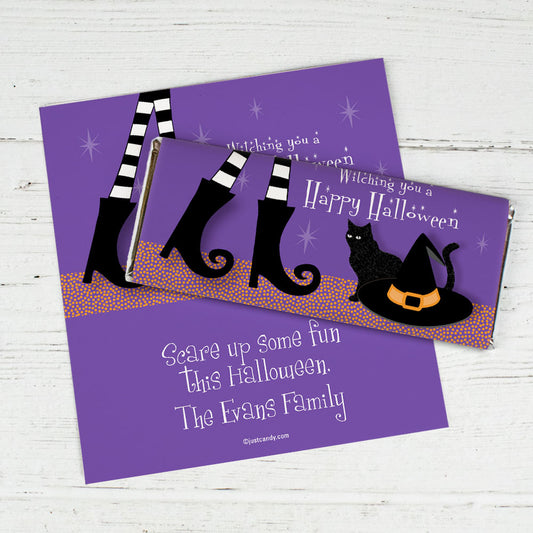 Halloween Personalized Chocolate Bar Wrappers Witches Feet, Hat & Cat