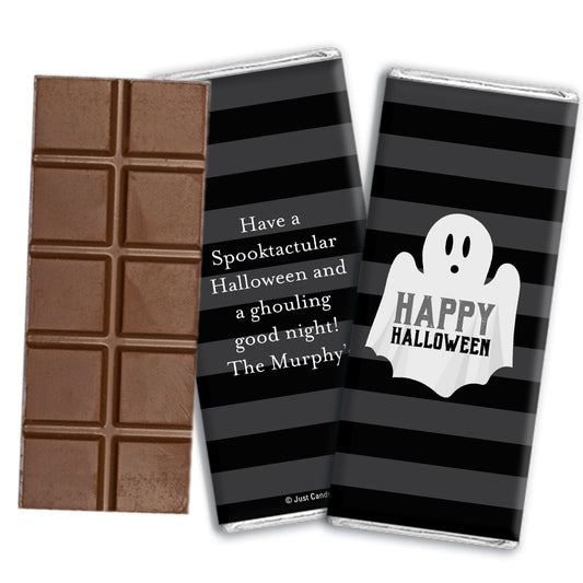 Personalized Halloween Ghouling Ghost Belgian Chocolate Bar & Wrapper