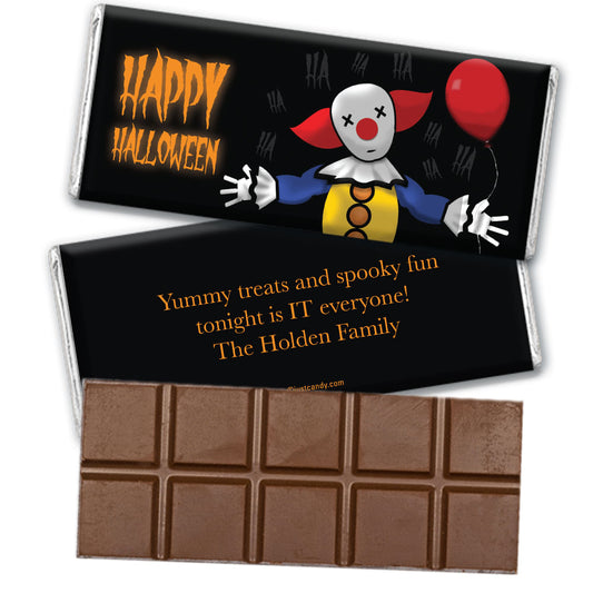 Personalized Halloween Creepy Clown Belgian Chocolate Bar & Wrapper