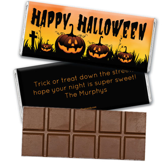 Personalized Halloween Jack-o'-lanterns Belgian Chocolate Bar & Wrapper