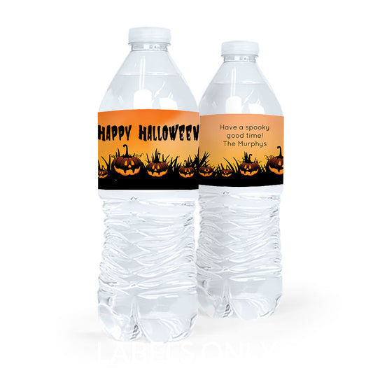 Personalized Halloween Jack-o'-lanterns Water Bottle Labels (5 Labels)